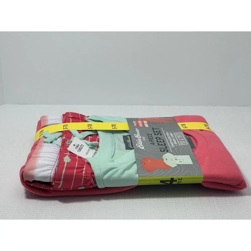 Eddie Bauer Kids‎ 4 Piece Sleep Set Pajama Small 7/8 Girls Aqua Sky